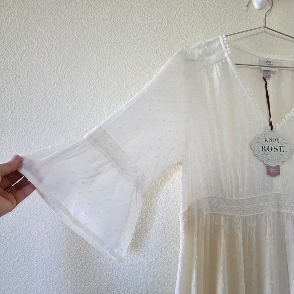 Knox Rose Swiss Dot Maxi Dress Ivory Women Size XL Boho Cottagecore Prairie NEW - Picture 3 of 10